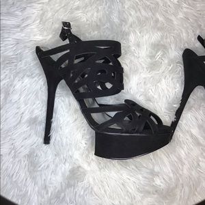BeBe Black Laser Cut Detail Platform Stilettos Size 7 1/2